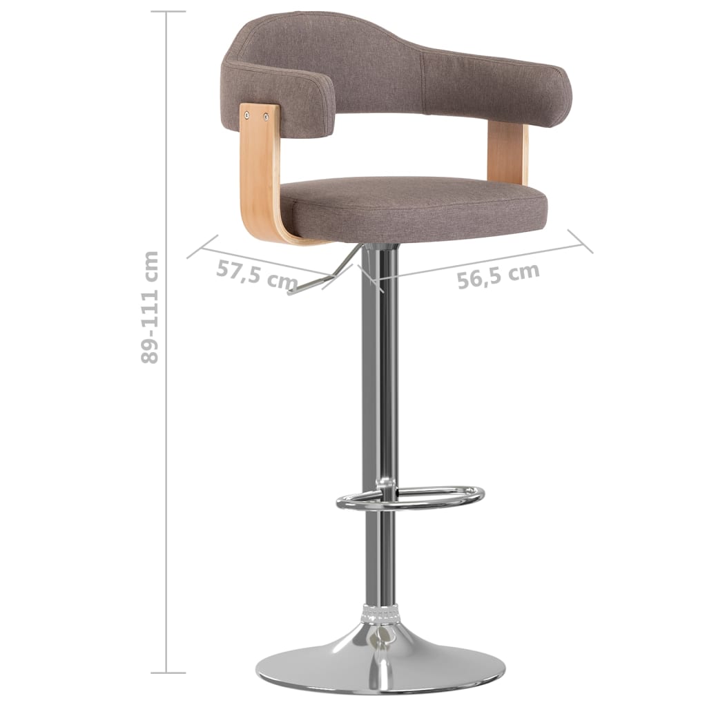 vidaXL Taburetes de bar 2 unidades gris taupe madera curvada y tela