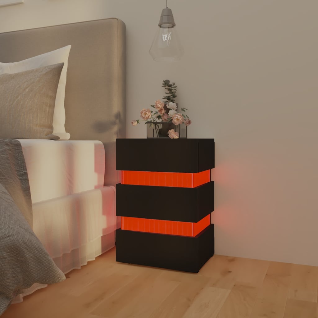 vidaXL Mesita de noche luz LED madera de ingeniería negra 45x35x67 cm