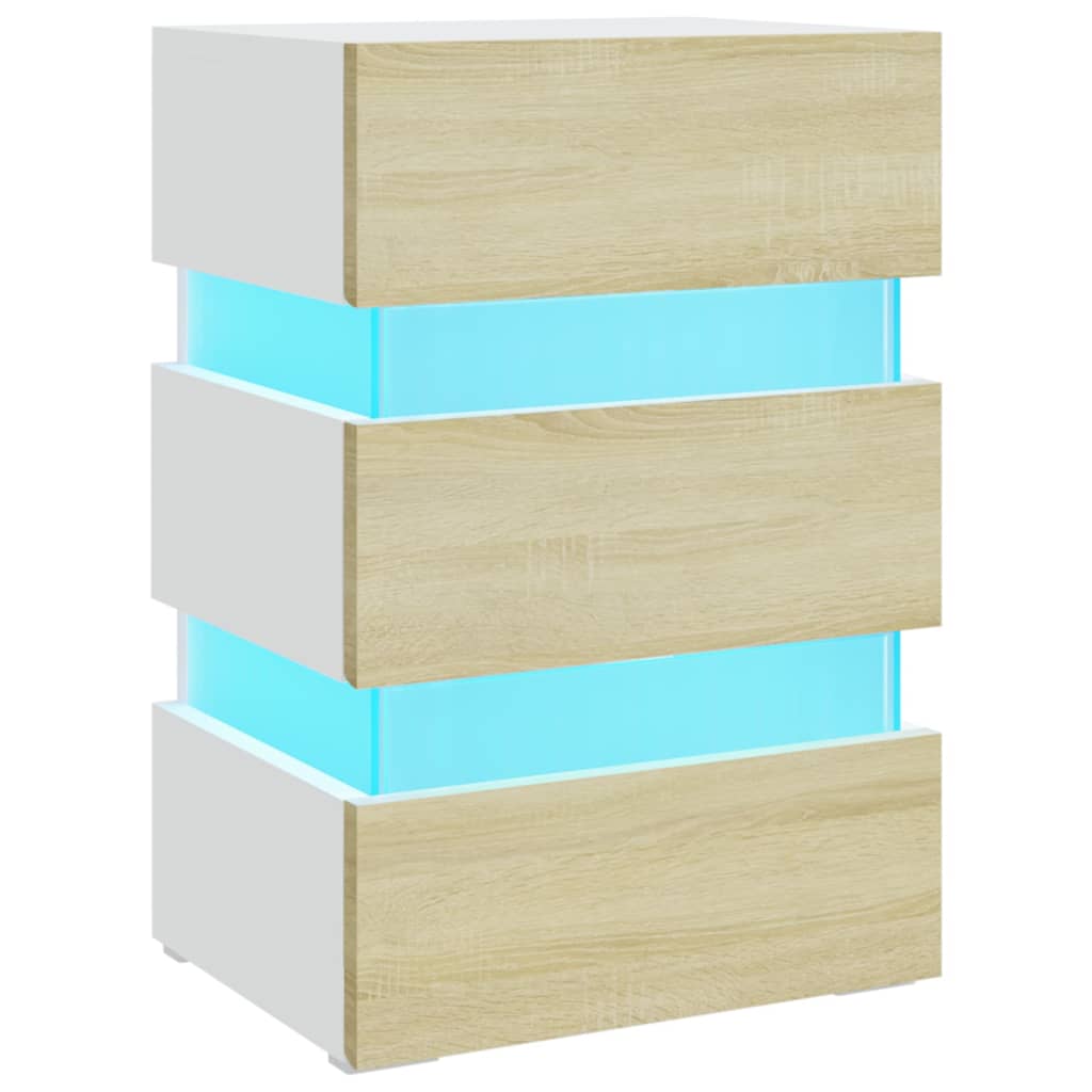 vidaXL Mesita noche LED blanco y Sonoma madera ingeniería 45x35x67 cm