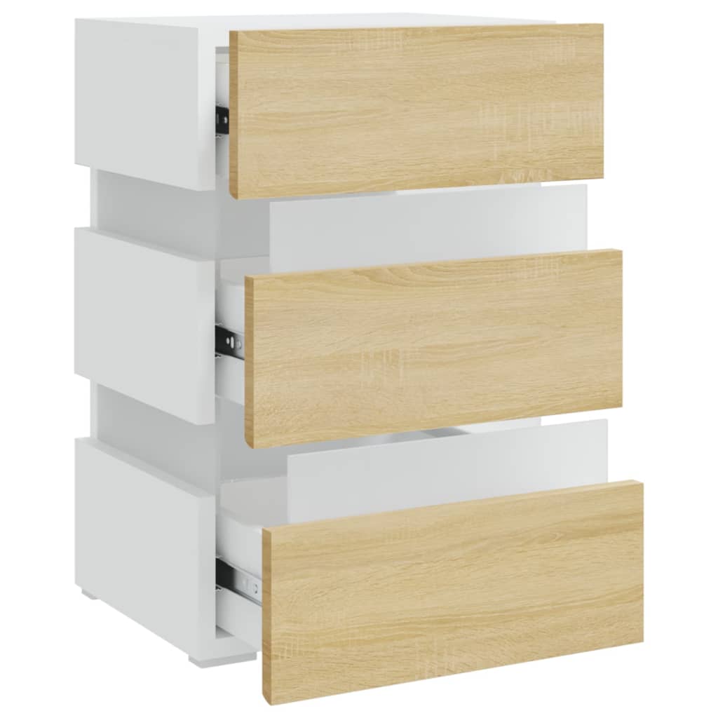 vidaXL Mesita noche LED blanco y Sonoma madera ingeniería 45x35x67 cm