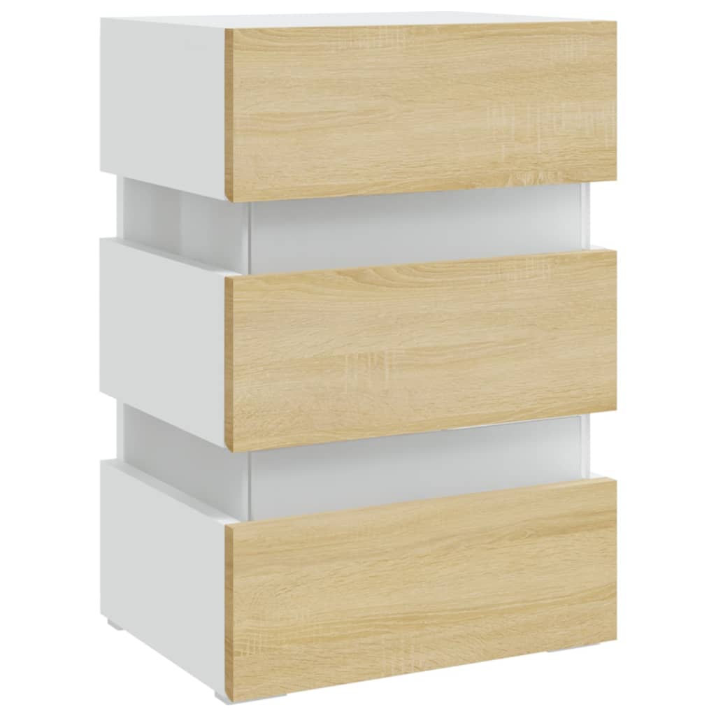 vidaXL Mesita noche LED blanco y Sonoma madera ingeniería 45x35x67 cm