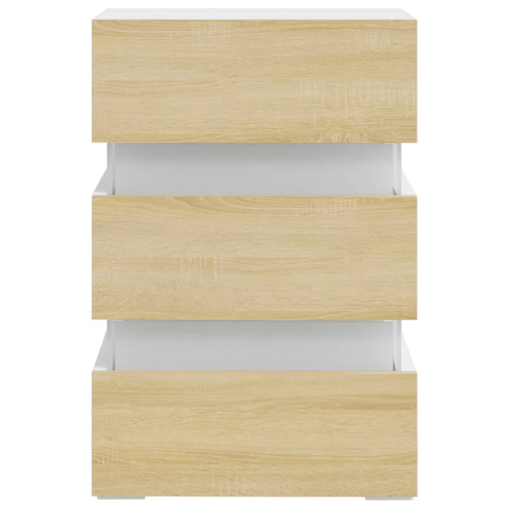 vidaXL Mesita noche LED blanco y Sonoma madera ingeniería 45x35x67 cm