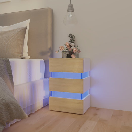 vidaXL Mesita noche LED blanco y Sonoma madera ingeniería 45x35x67 cm