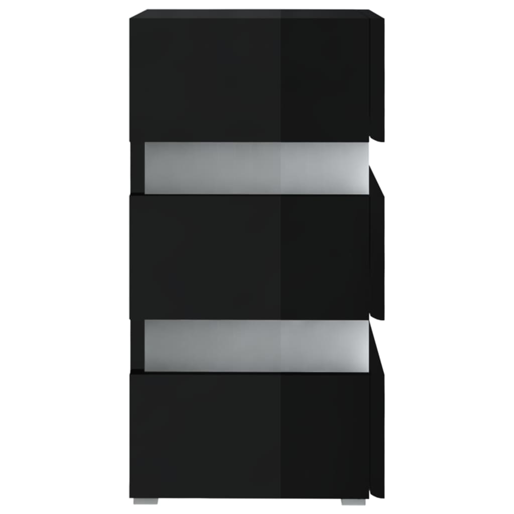 vidaXL Mesita de noche LED madera ingeniería negro brillo 45x35x67 cm