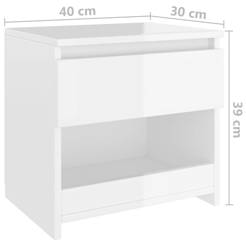 vidaXL Mesita de noche madera contrachapada blanco brillo 40x30x39 cm