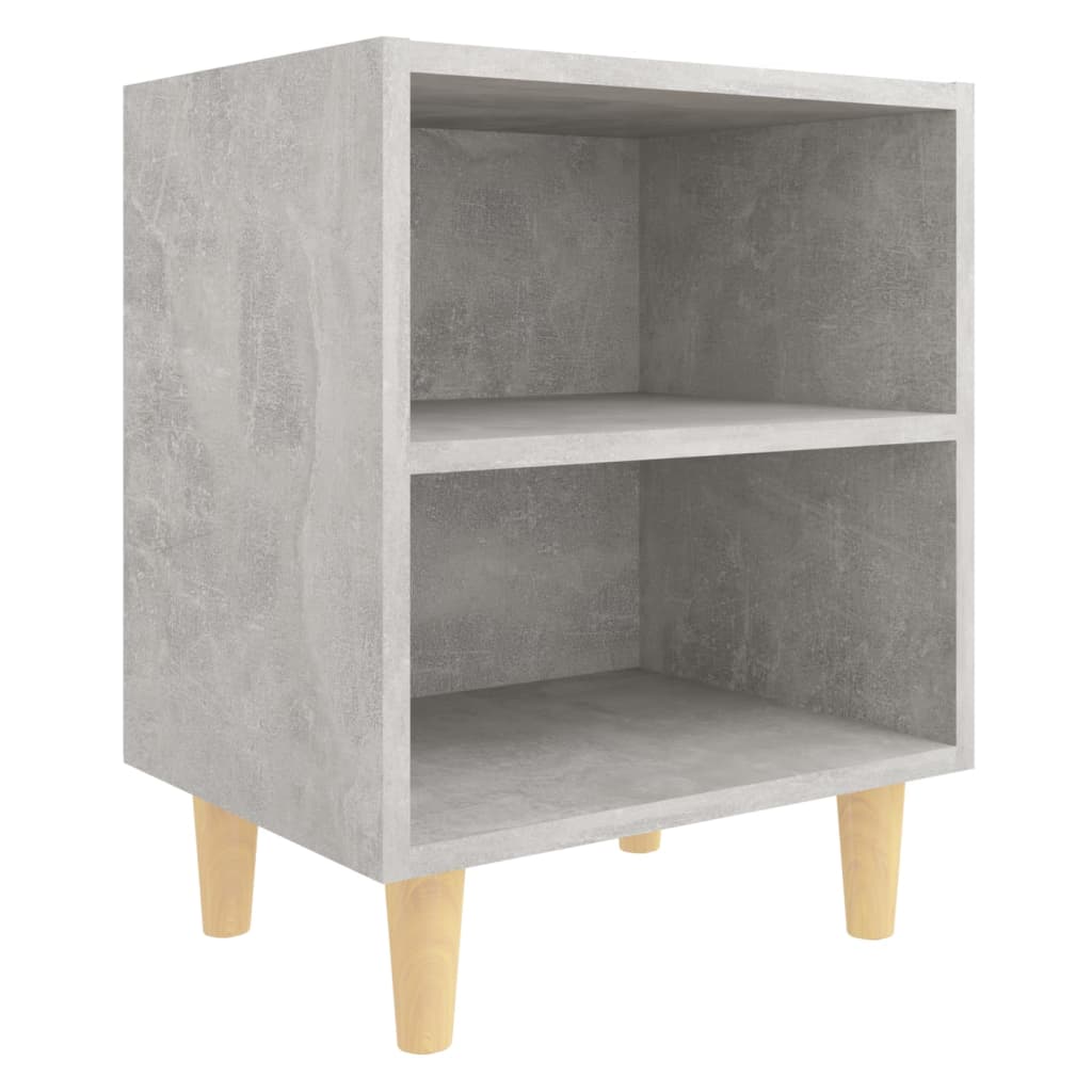 vidaXL Mesita de noche patas madera maciza gris hormigón 40x30x50 cm