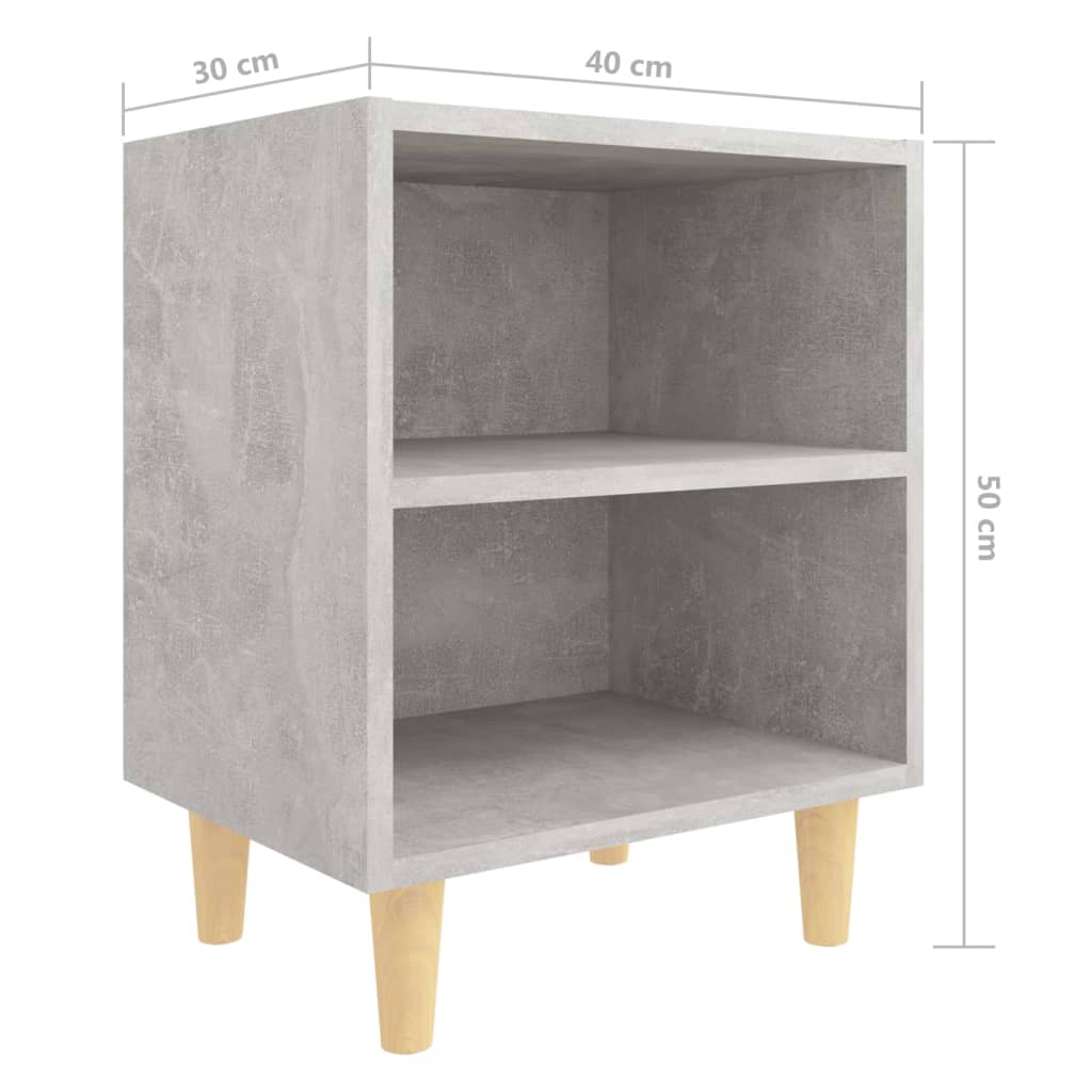 vidaXL Mesita de noche patas madera maciza gris hormigón 40x30x50 cm