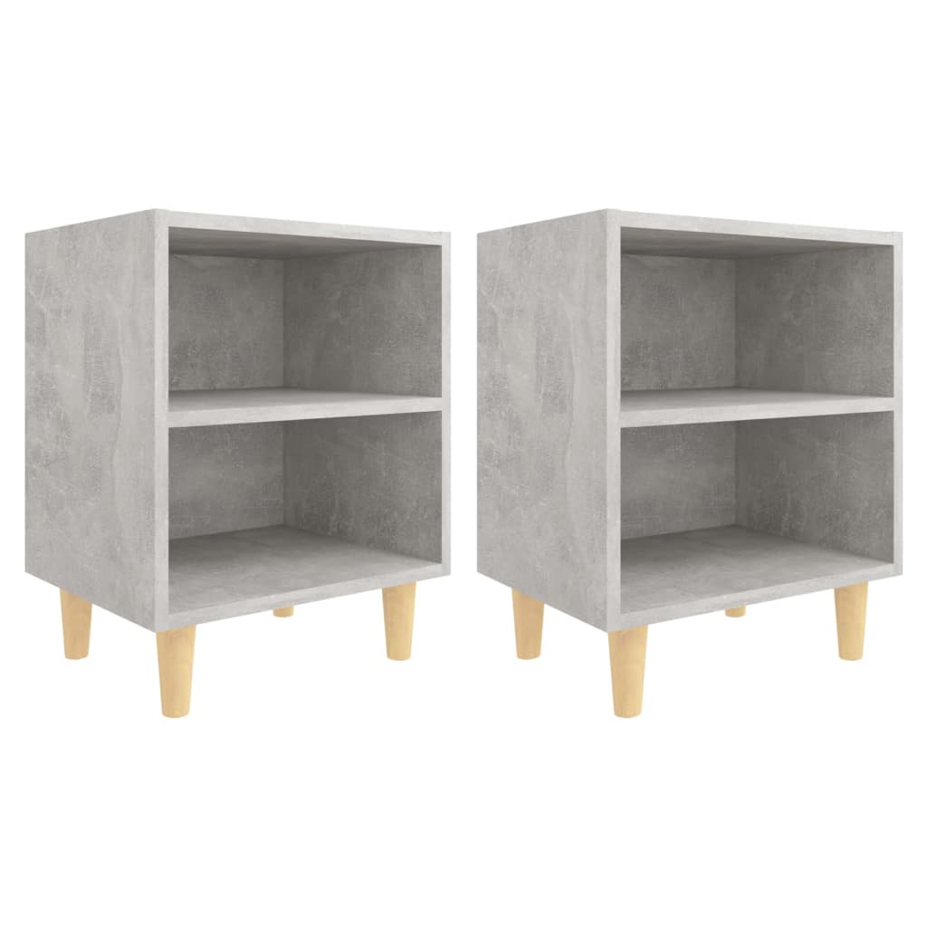 vidaXL Mesitas de noche 2 uds patas madera gris hormigón 40x30x50 cm