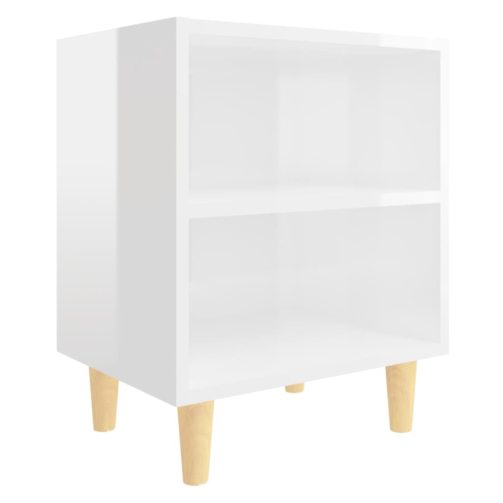 vidaXL Mesitas de noche patas madera 2 uds blanco brillo 40x30x50 cm