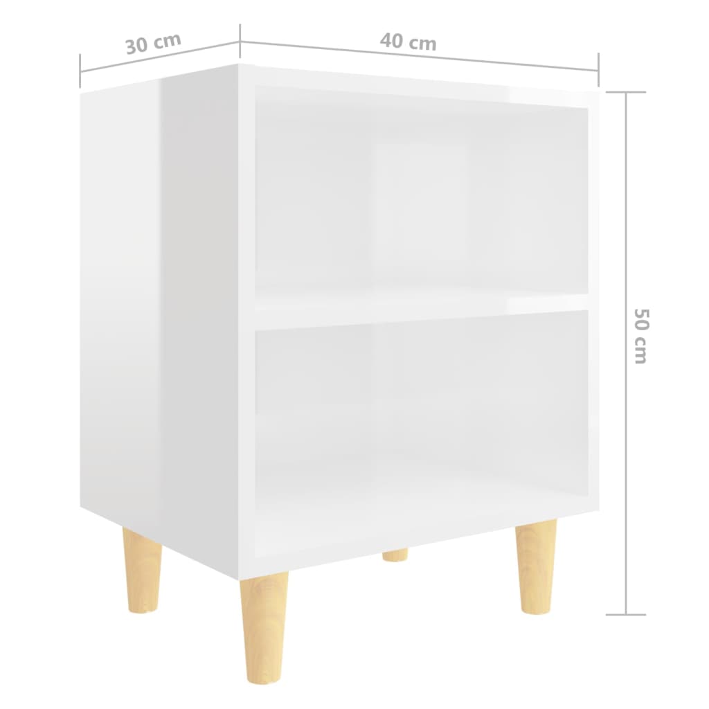 vidaXL Mesitas de noche patas madera 2 uds blanco brillo 40x30x50 cm