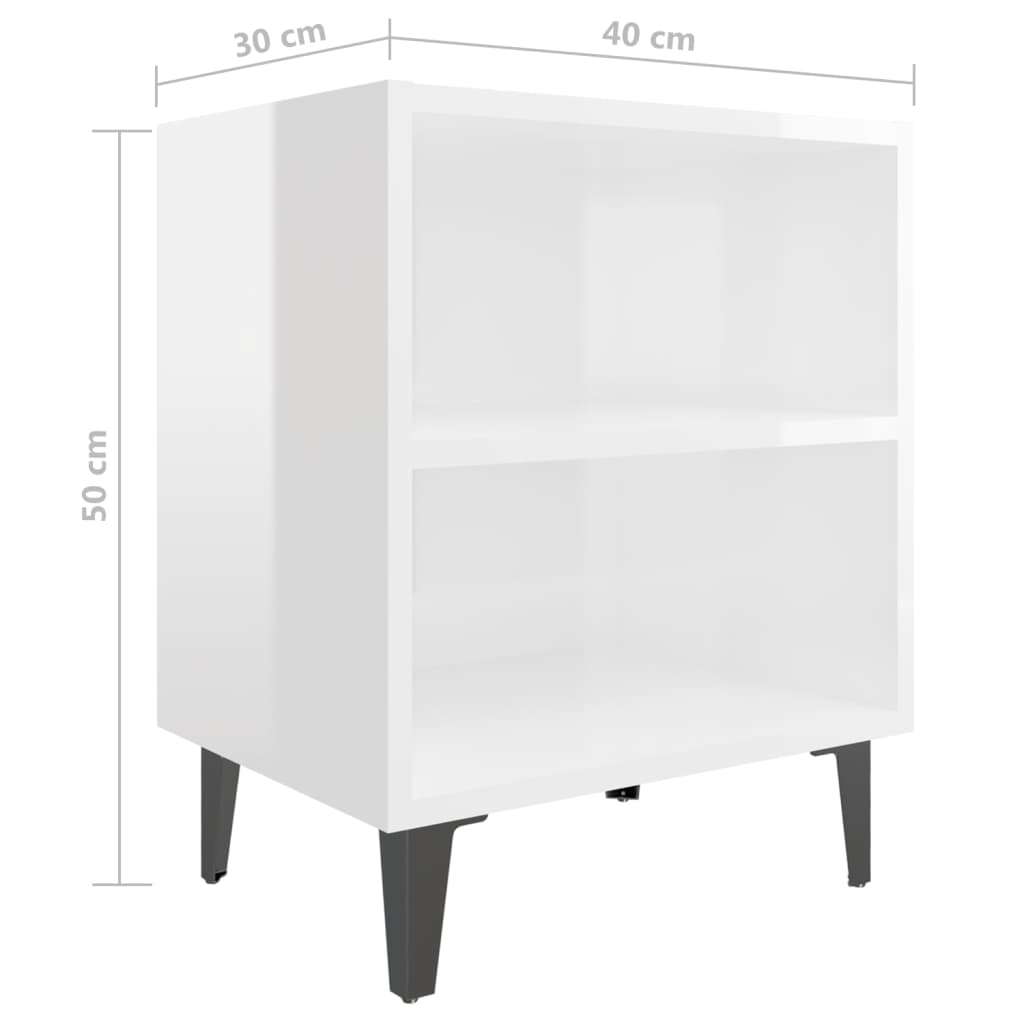 vidaXL Mesita de noche con patas de metal blanco brillo 40x30x50 cm