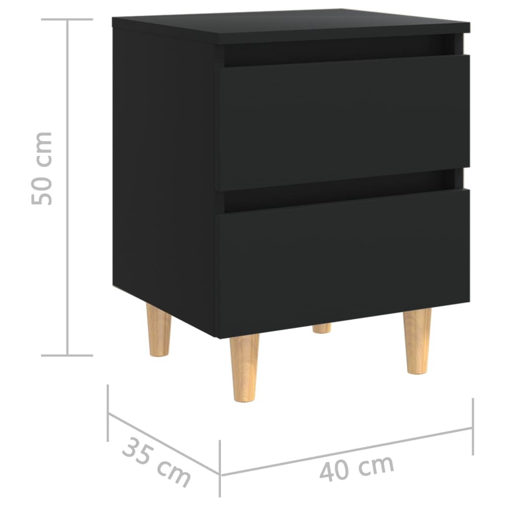 vidaXL Mesita de noche patas de madera pino maciza negro 40x35x50 cm