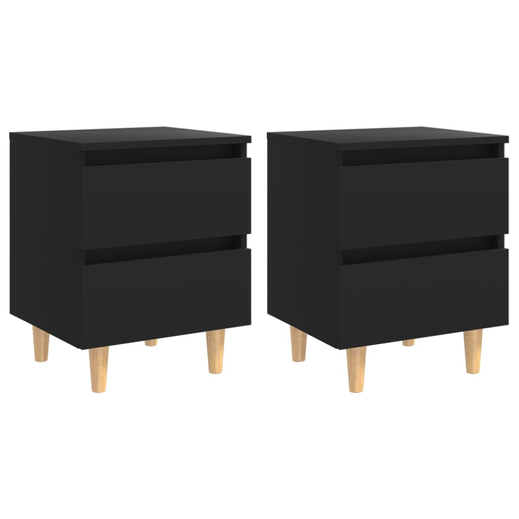 vidaXL Mesitas de noche 2 uds con patas madera pino negro 40x35x50 cm