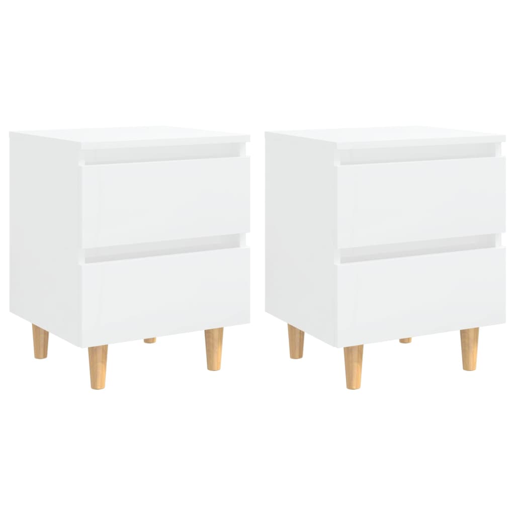 vidaXL Mesitas de noche 2 uds patas madera blanco brillo 40x35x50 cm