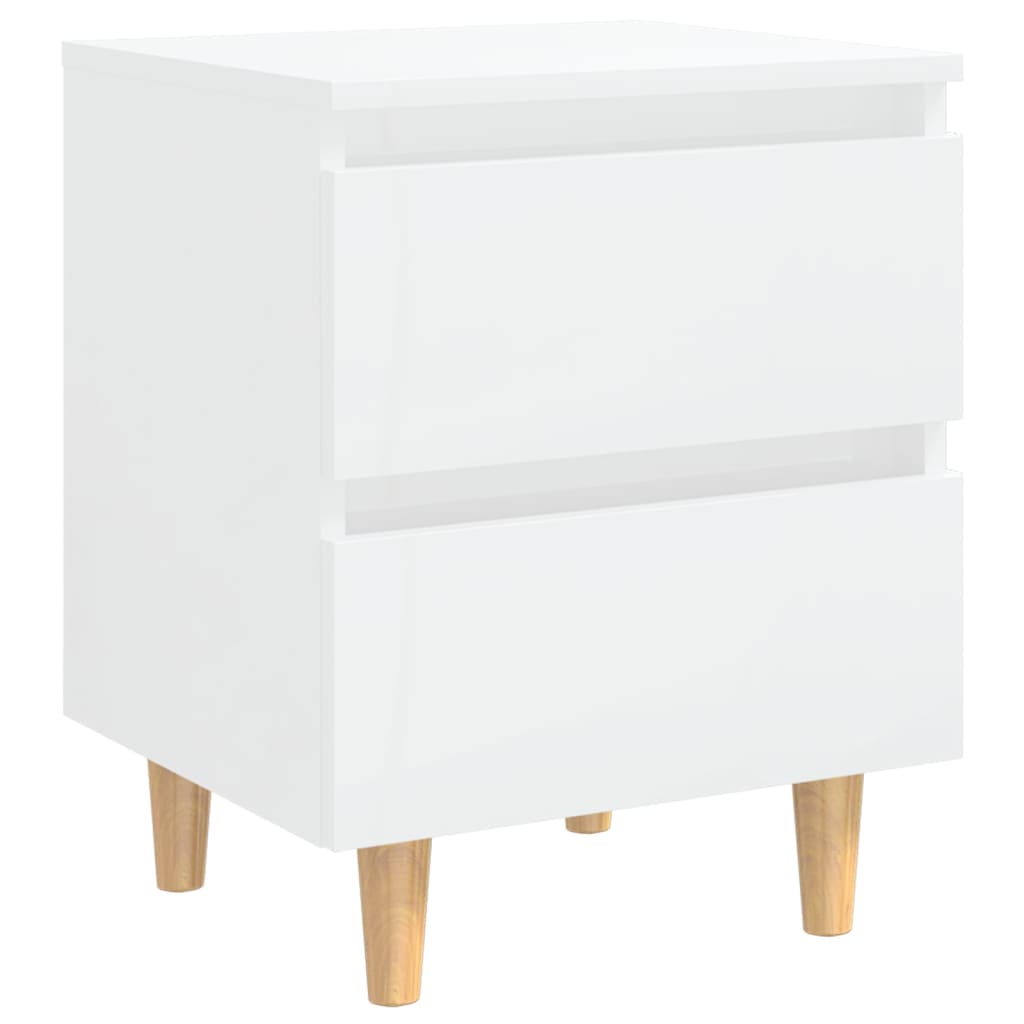 vidaXL Mesitas de noche 2 uds patas madera blanco brillo 40x35x50 cm