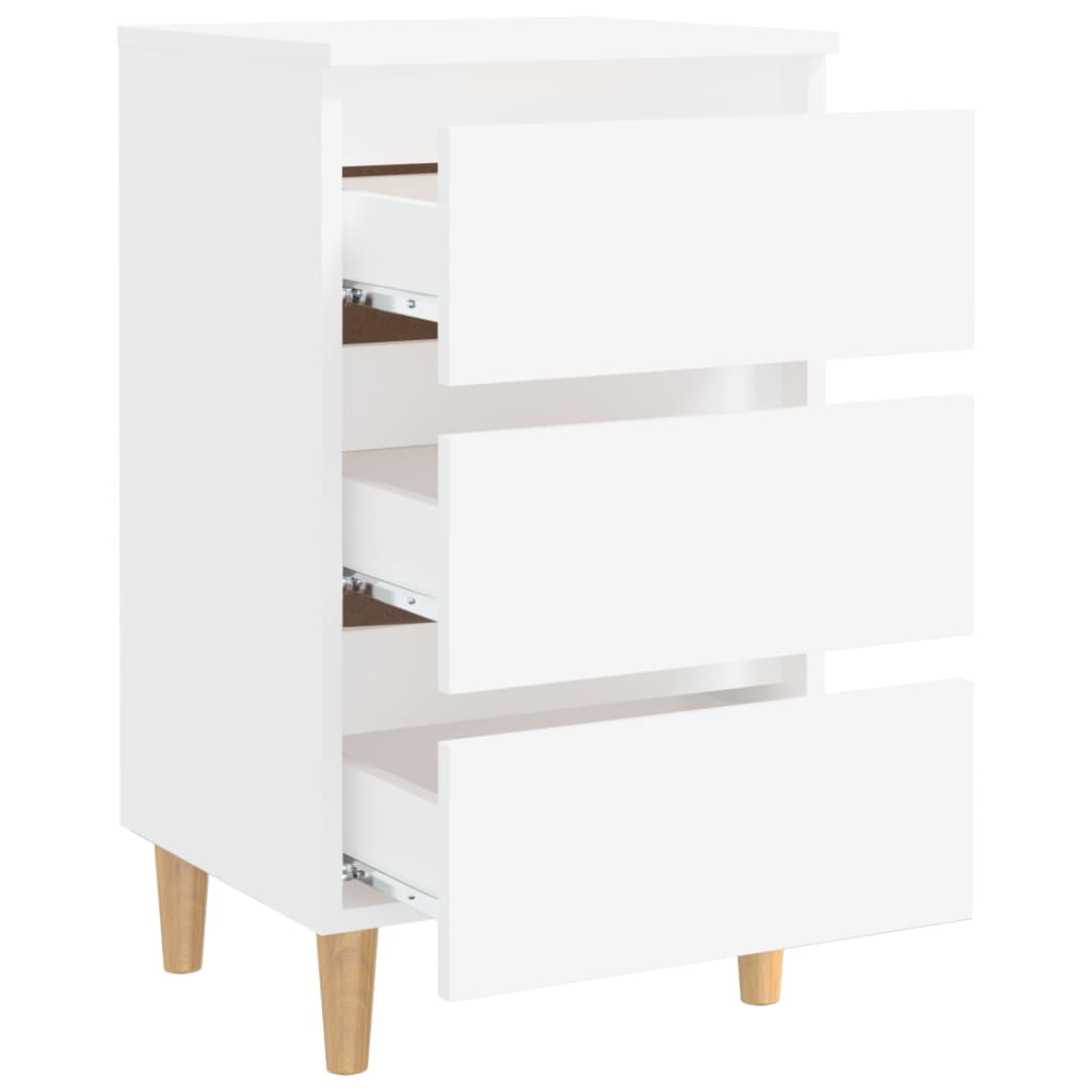 vidaXL Mesita de noche con patas de madera maciza blanca 40x35x69 cm