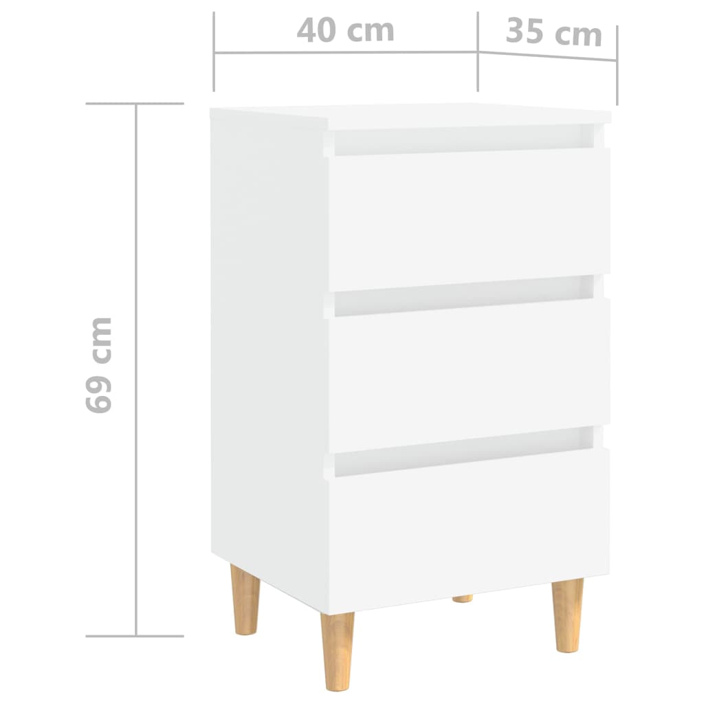 vidaXL Mesitas de noche 2 uds patas madera maciza blanco 40x35x69 cm