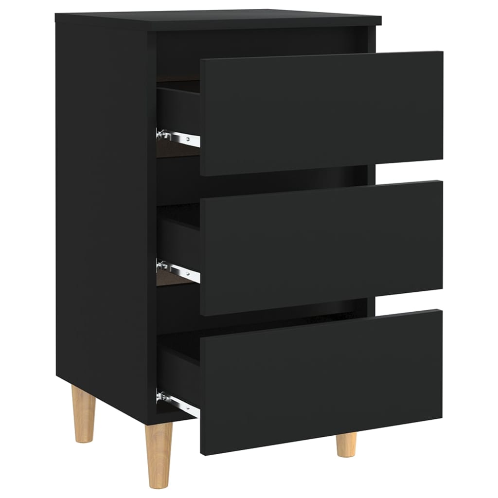 vidaXL Mesita de noche con patas de madera maciza negro 40x35x69 cm