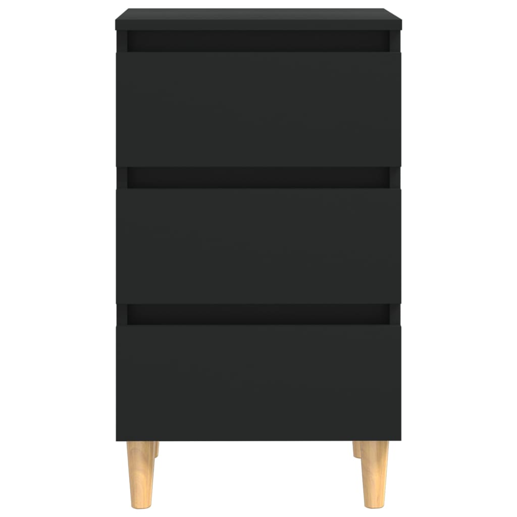 vidaXL Mesita de noche con patas de madera maciza negro 40x35x69 cm