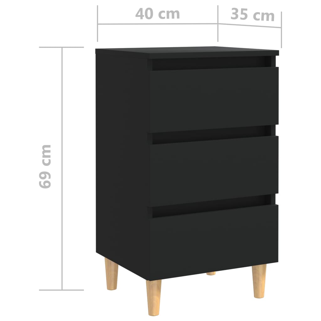 vidaXL Mesita de noche con patas de madera maciza negro 40x35x69 cm