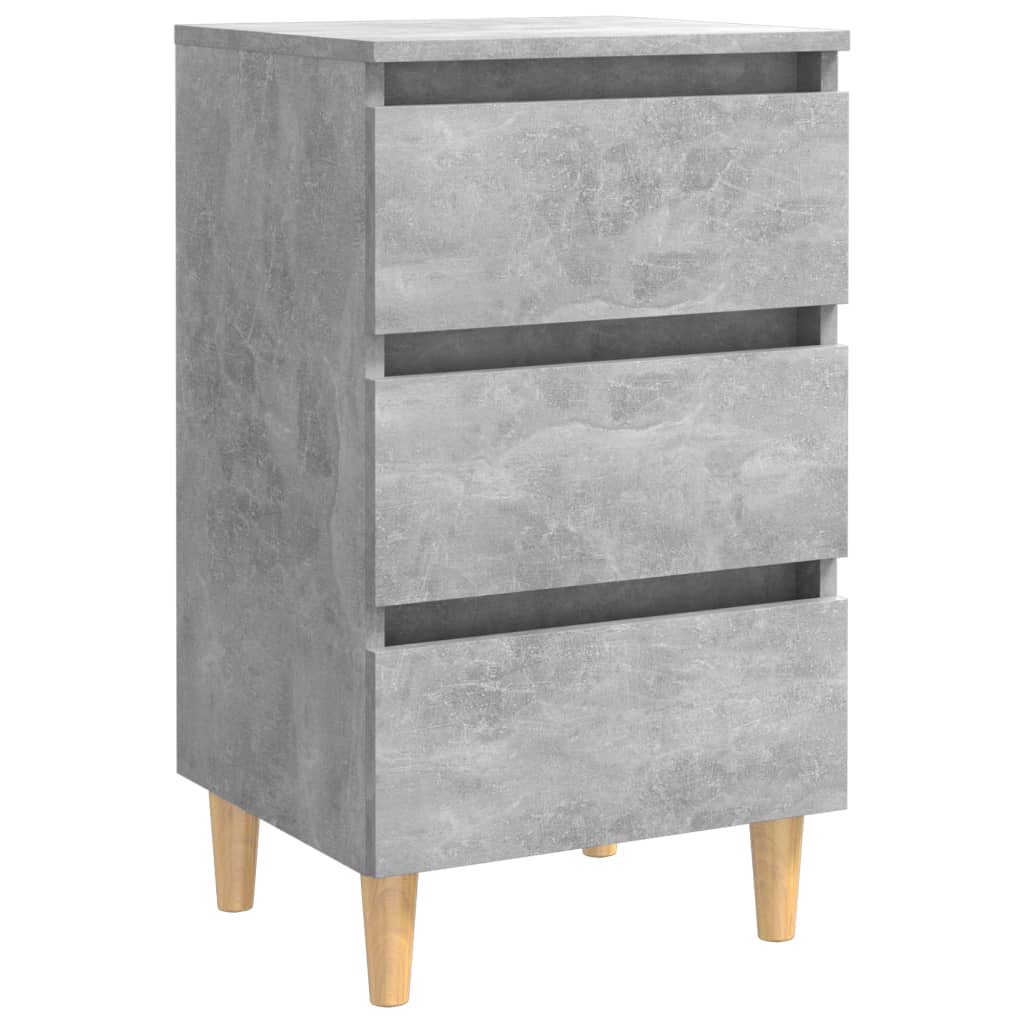 vidaXL Mesita de noche patas madera maciza gris hormigón 40x35x69 cm