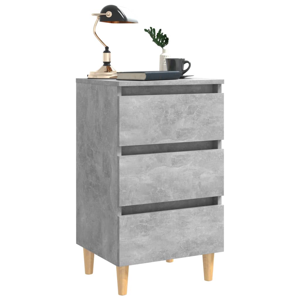 vidaXL Mesita de noche patas madera maciza gris hormigón 40x35x69 cm