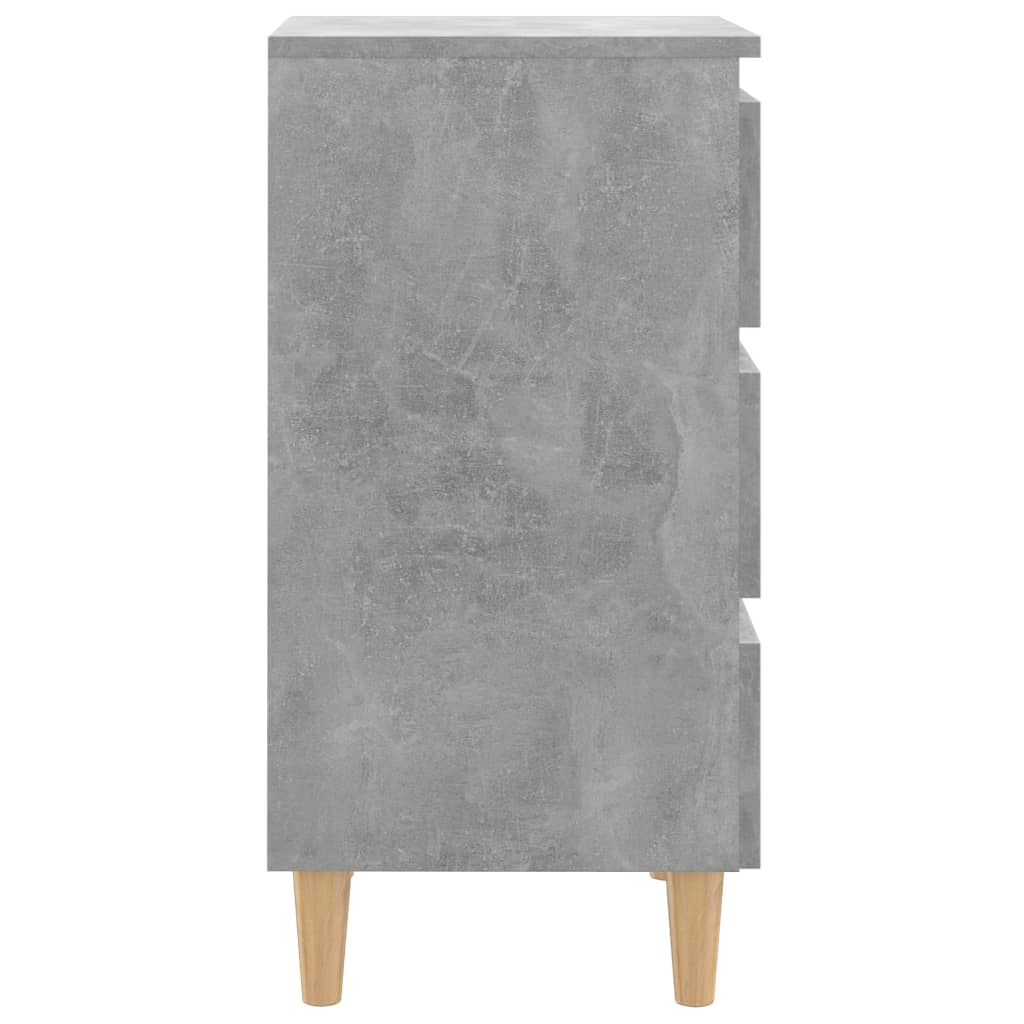 vidaXL Mesita de noche patas madera maciza gris hormigón 40x35x69 cm