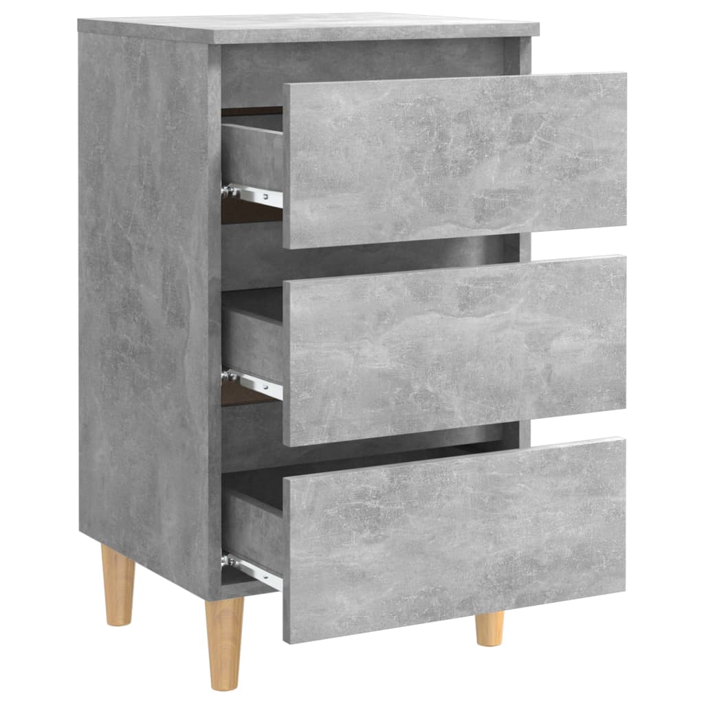 vidaXL Mesita de noche patas madera maciza gris hormigón 40x35x69 cm