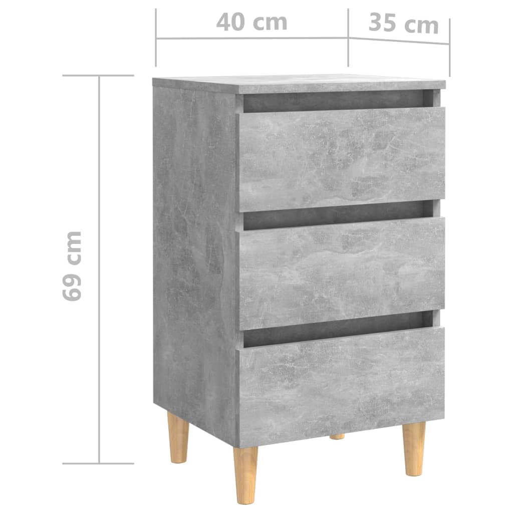 vidaXL Mesita de noche patas madera maciza gris hormigón 40x35x69 cm