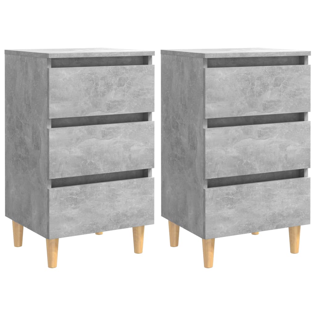 vidaXL Mesitas de noche 2 uds patas madera gris hormigón 40x35x69 cm