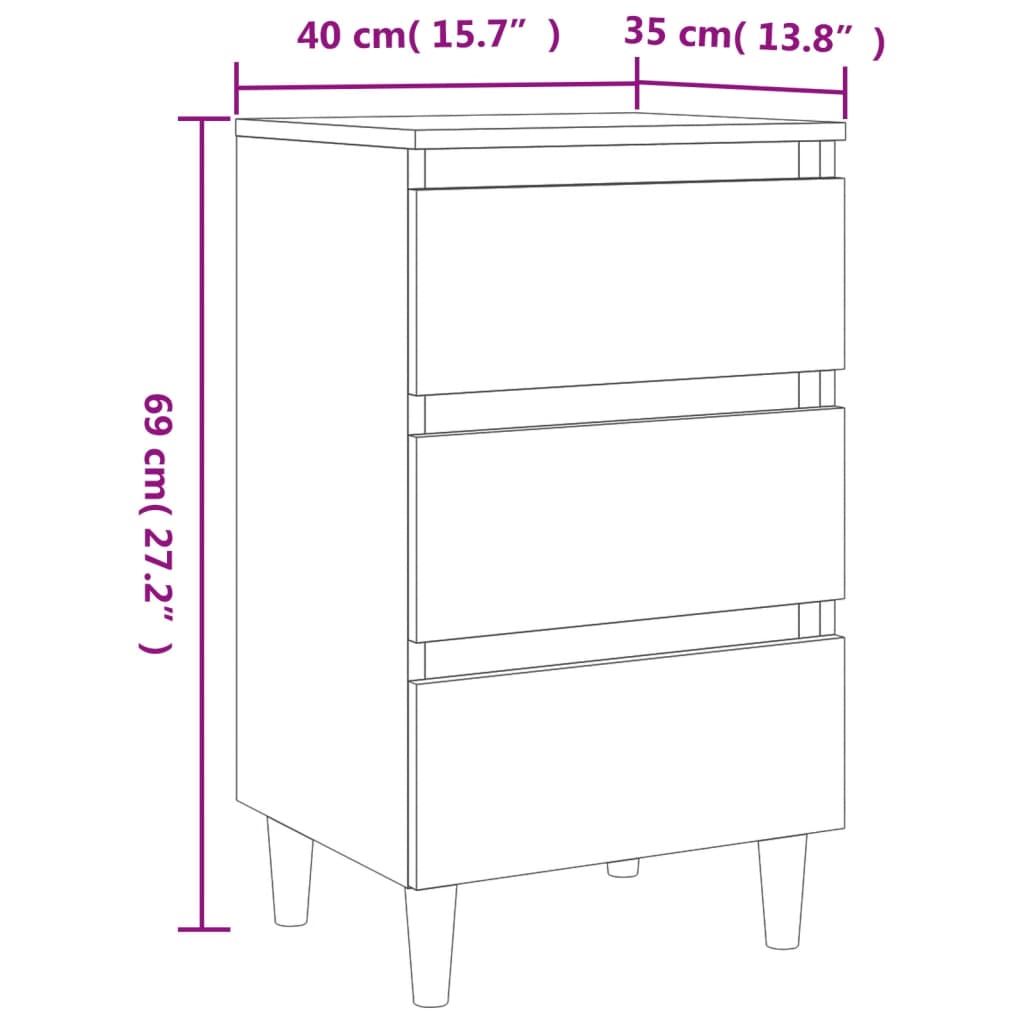 vidaXL Mesitas de noche 2 uds patas madera gris hormigón 40x35x69 cm