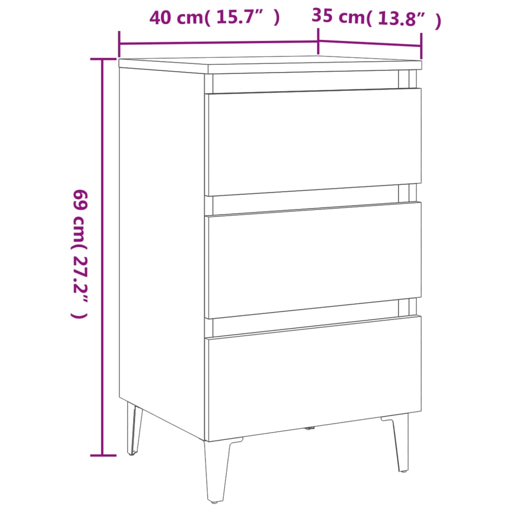 vidaXL Mesita de noche y patas de metal roble Sonoma 40x35x69 cm