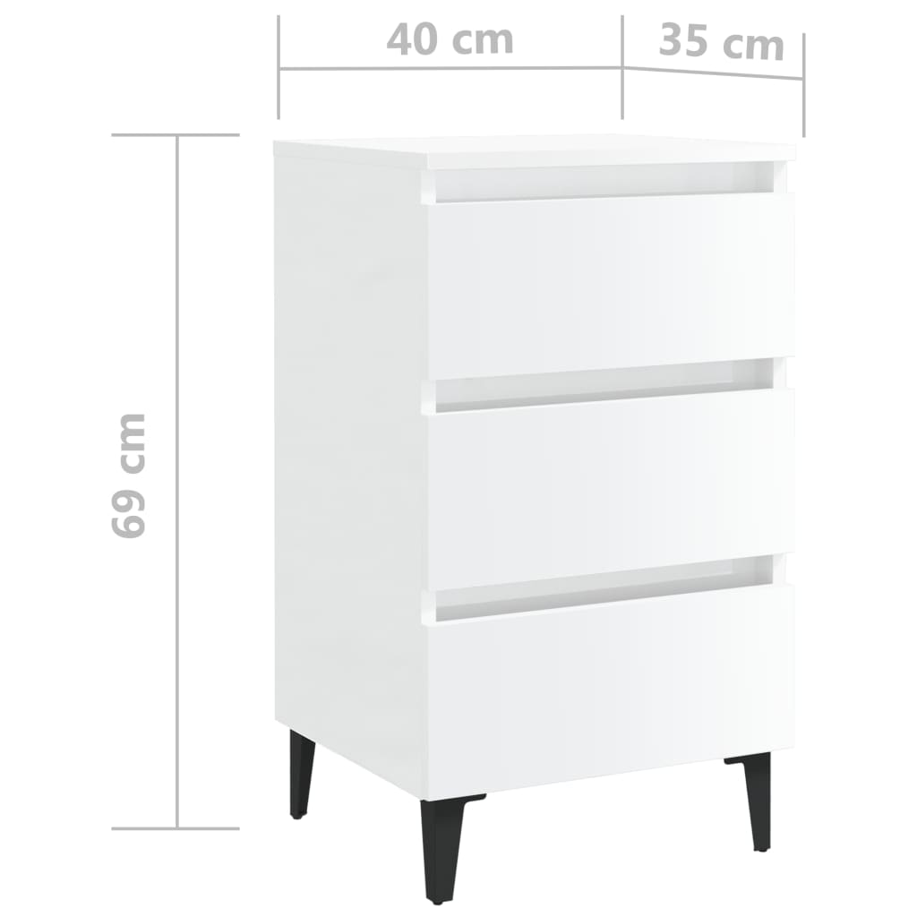 vidaXL Mesitas de noche 2 uds patas de metal blanco brillo 40x35x69 cm