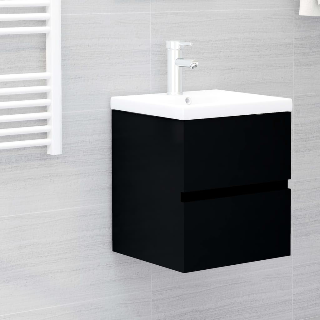 vidaXL Mueble con lavabo negro madera contrachapada