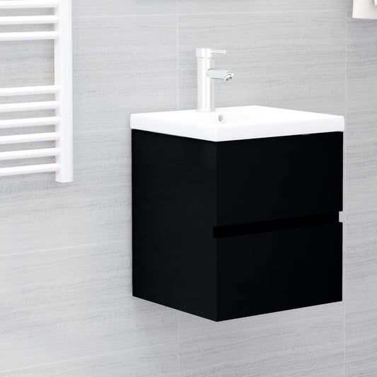 vidaXL Mueble con lavabo negro madera contrachapada