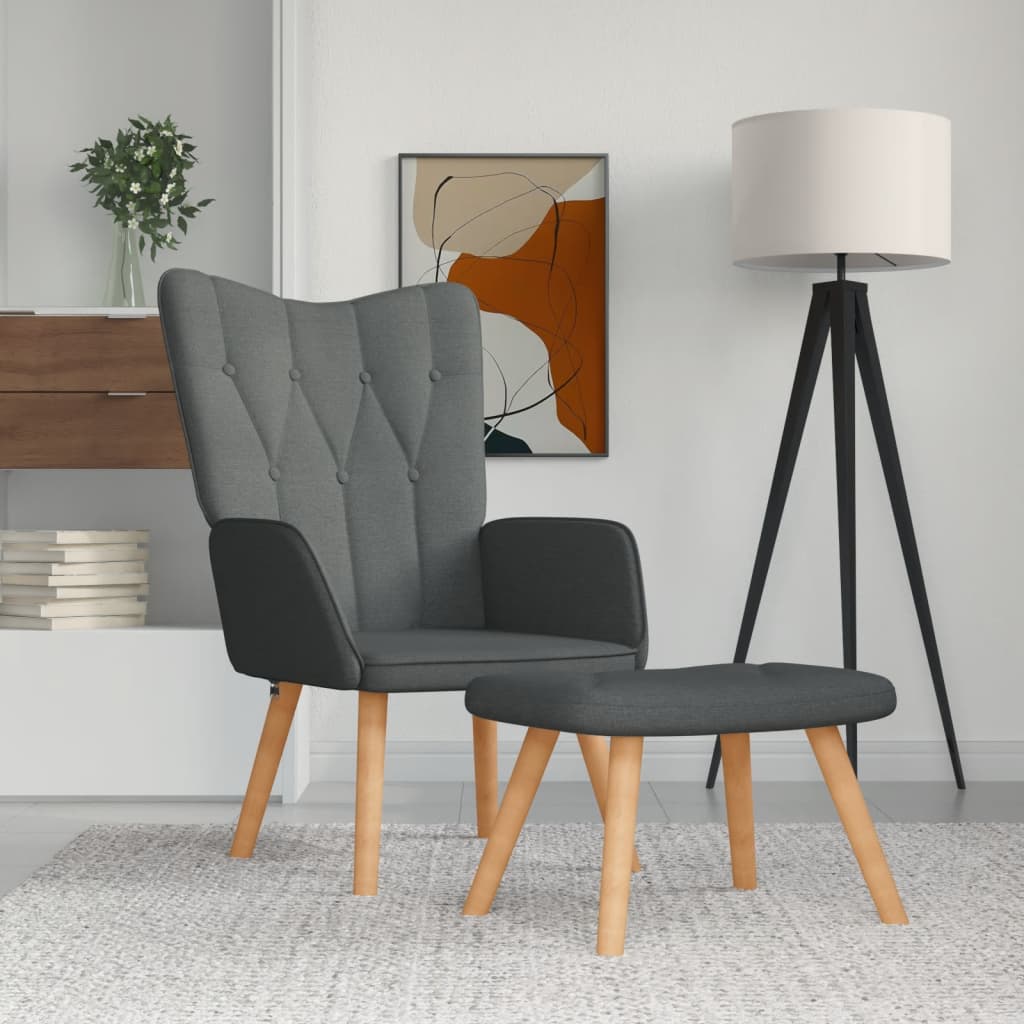 vidaXL Sillón de relax con taburete tela gris oscuro