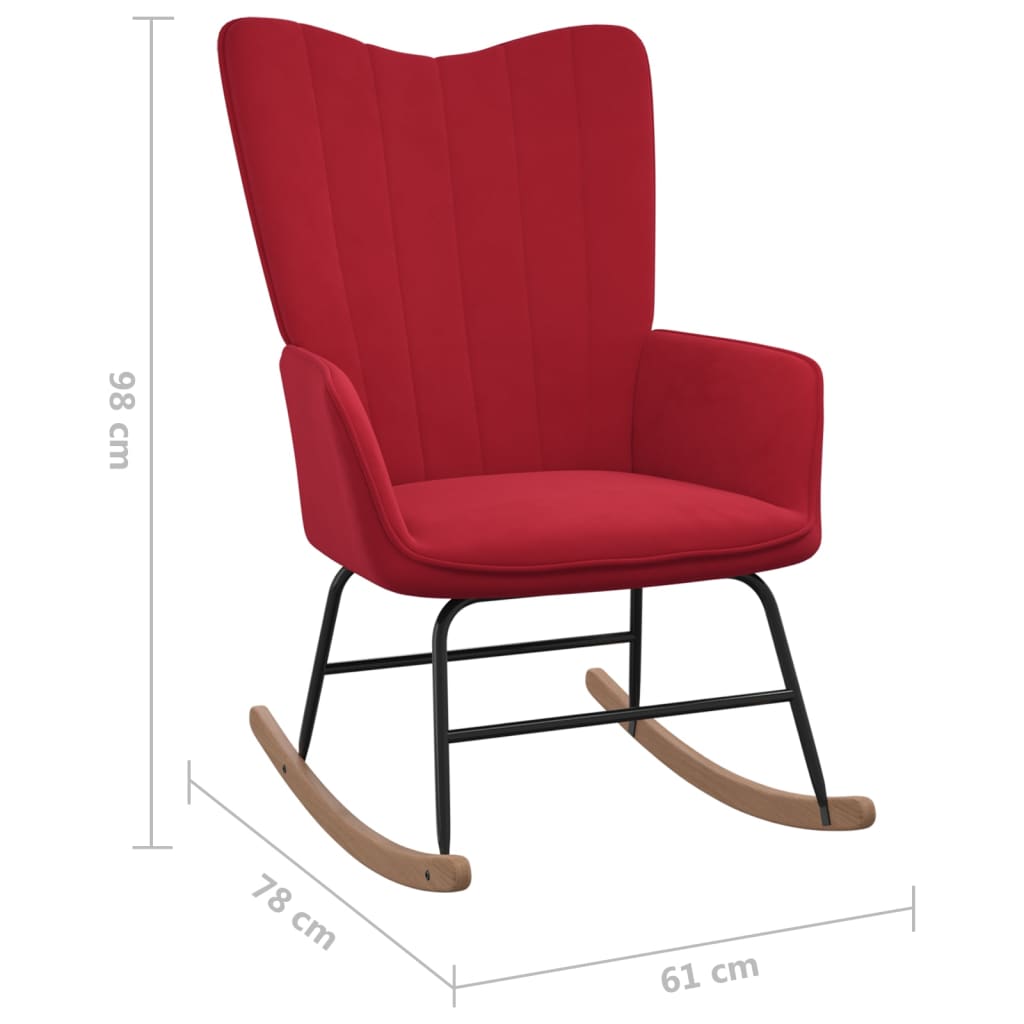 vidaXL Silla mecedora con reposapiés terciopelo rojo tinto