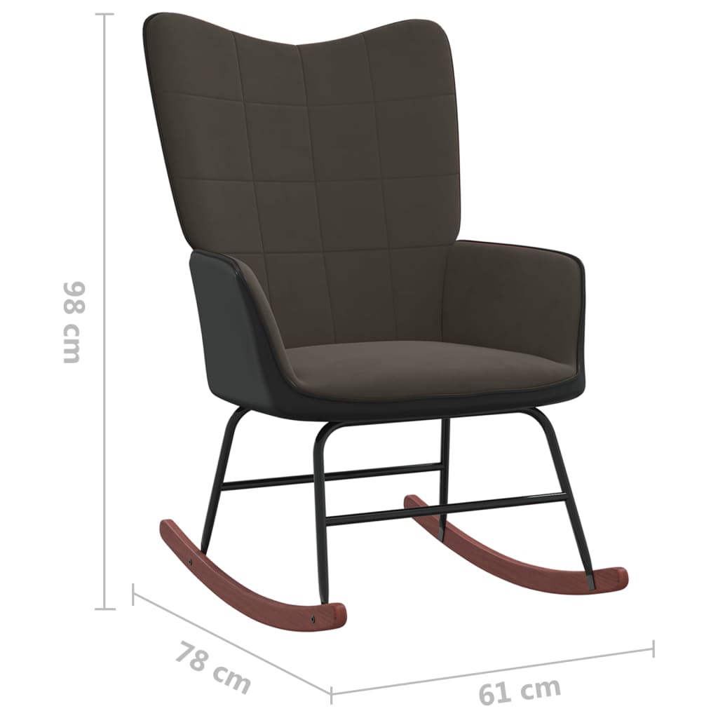 vidaXL Silla mecedora con reposapiés terciopelo y PVC gris oscuro