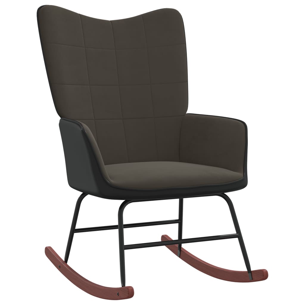 vidaXL Silla mecedora con reposapiés terciopelo y PVC gris oscuro