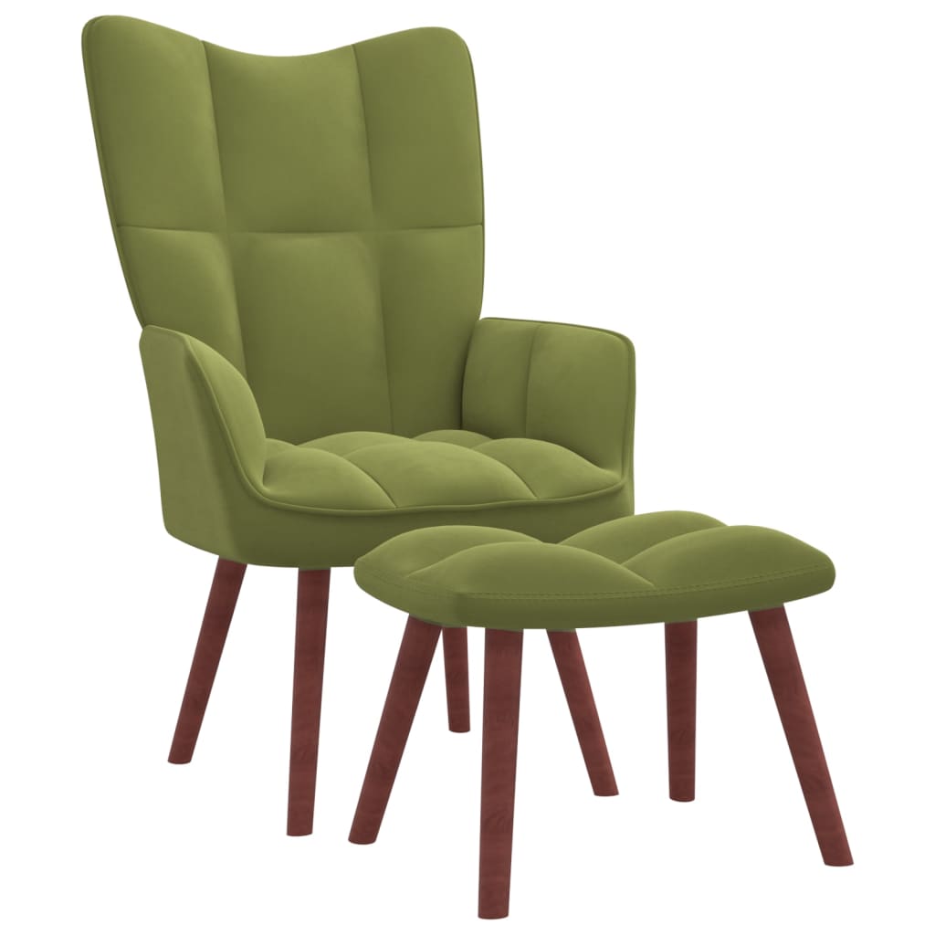 vidaXL Sillón de relax con taburete de terciopelo verde claro