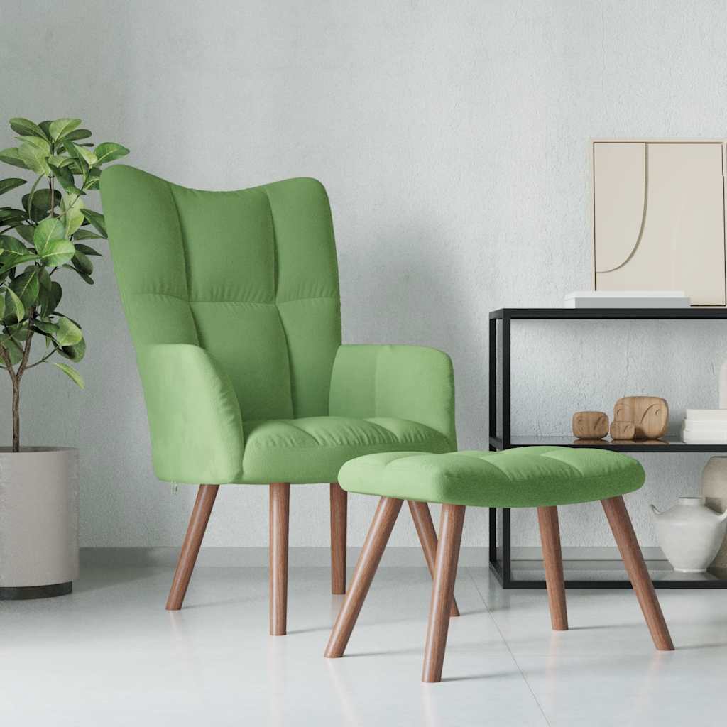 vidaXL Sillón de relax con taburete de terciopelo verde claro