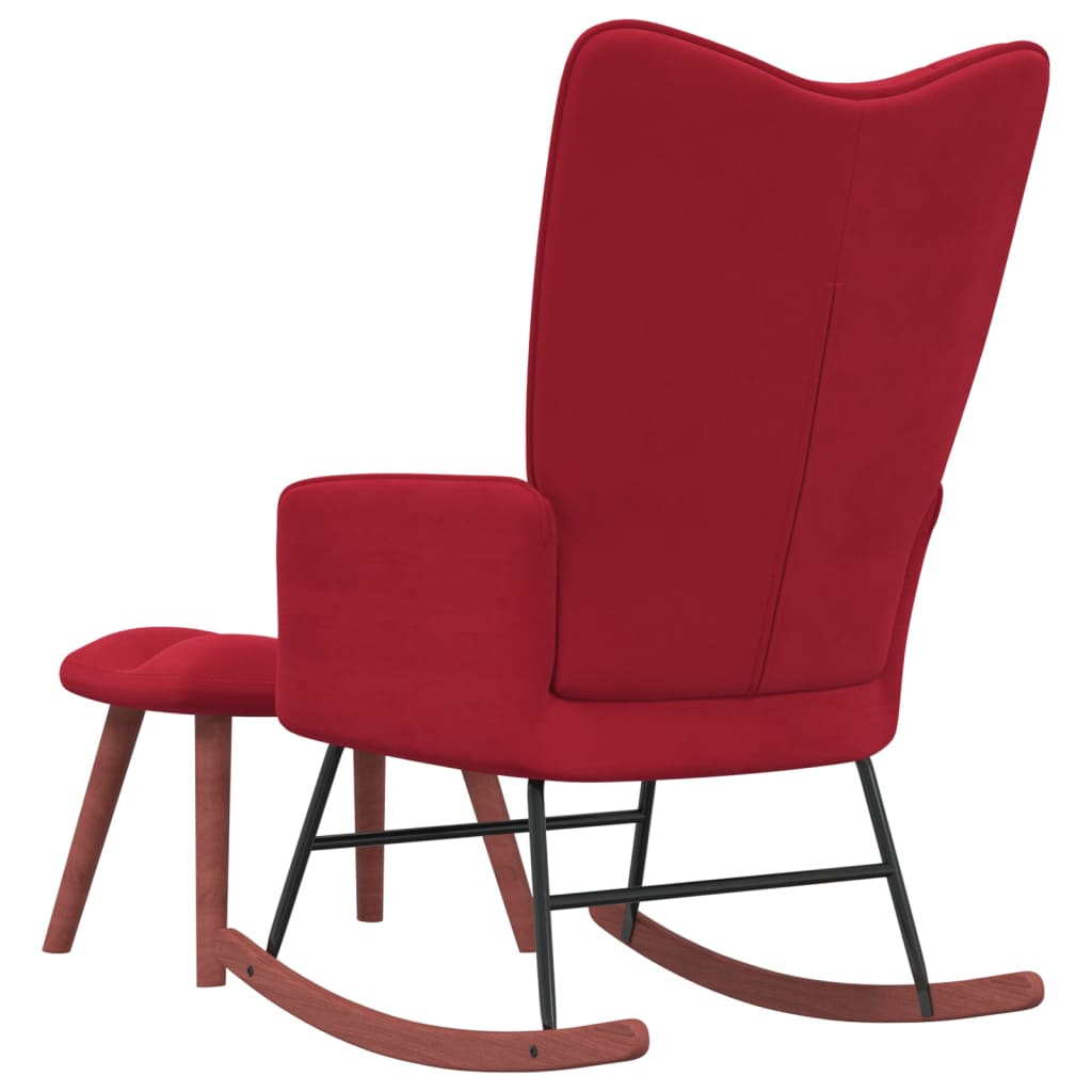 vidaXL Silla mecedora con reposapiés terciopelo rojo tinto