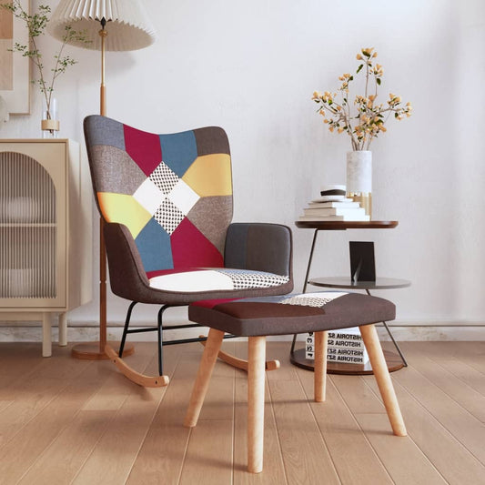 vidaXL Silla mecedora con reposapiés tela patchwork