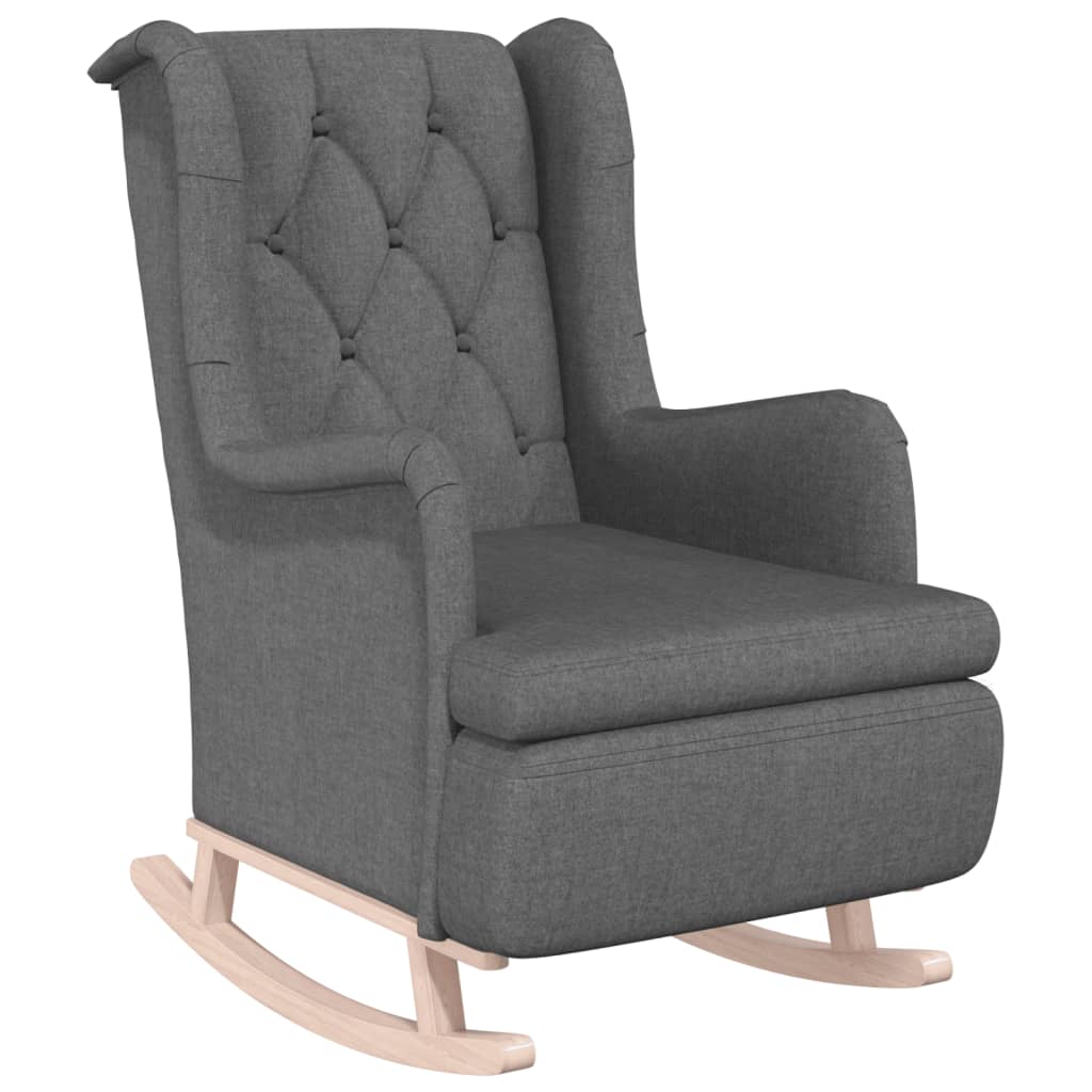 vidaXL Sillón con patas mecedoras madera maciza caucho tela gris claro