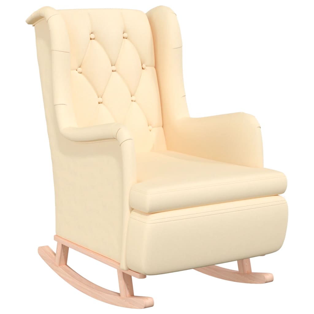 vidaXL Sillón con patas mecedoras madera maciza caucho y tela crema