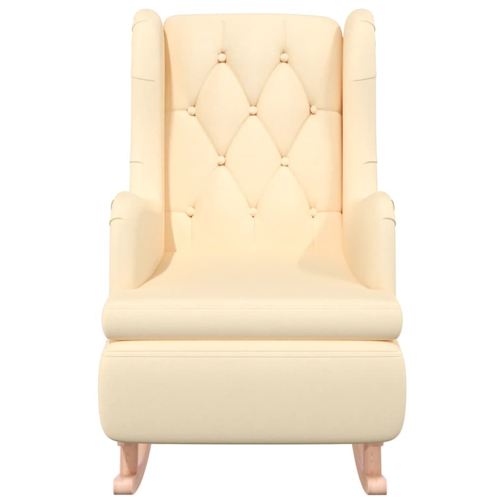 vidaXL Sillón con patas mecedoras madera maciza caucho y tela crema