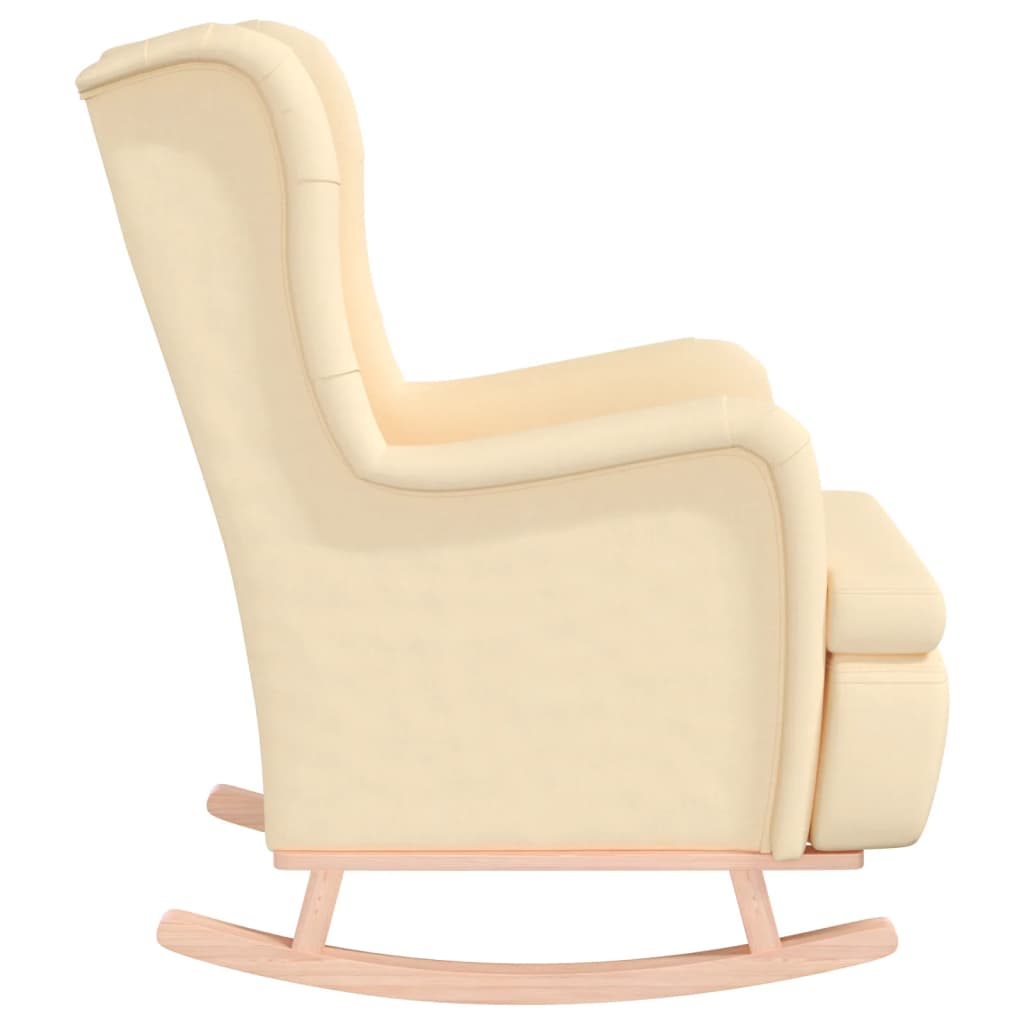 vidaXL Sillón con patas mecedoras madera maciza caucho y tela crema