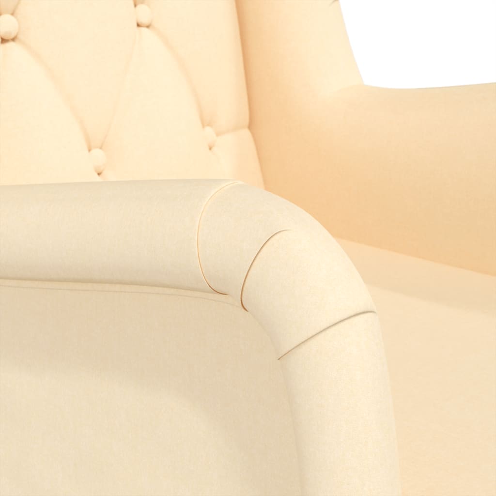 vidaXL Sillón con patas mecedoras madera maciza caucho y tela crema