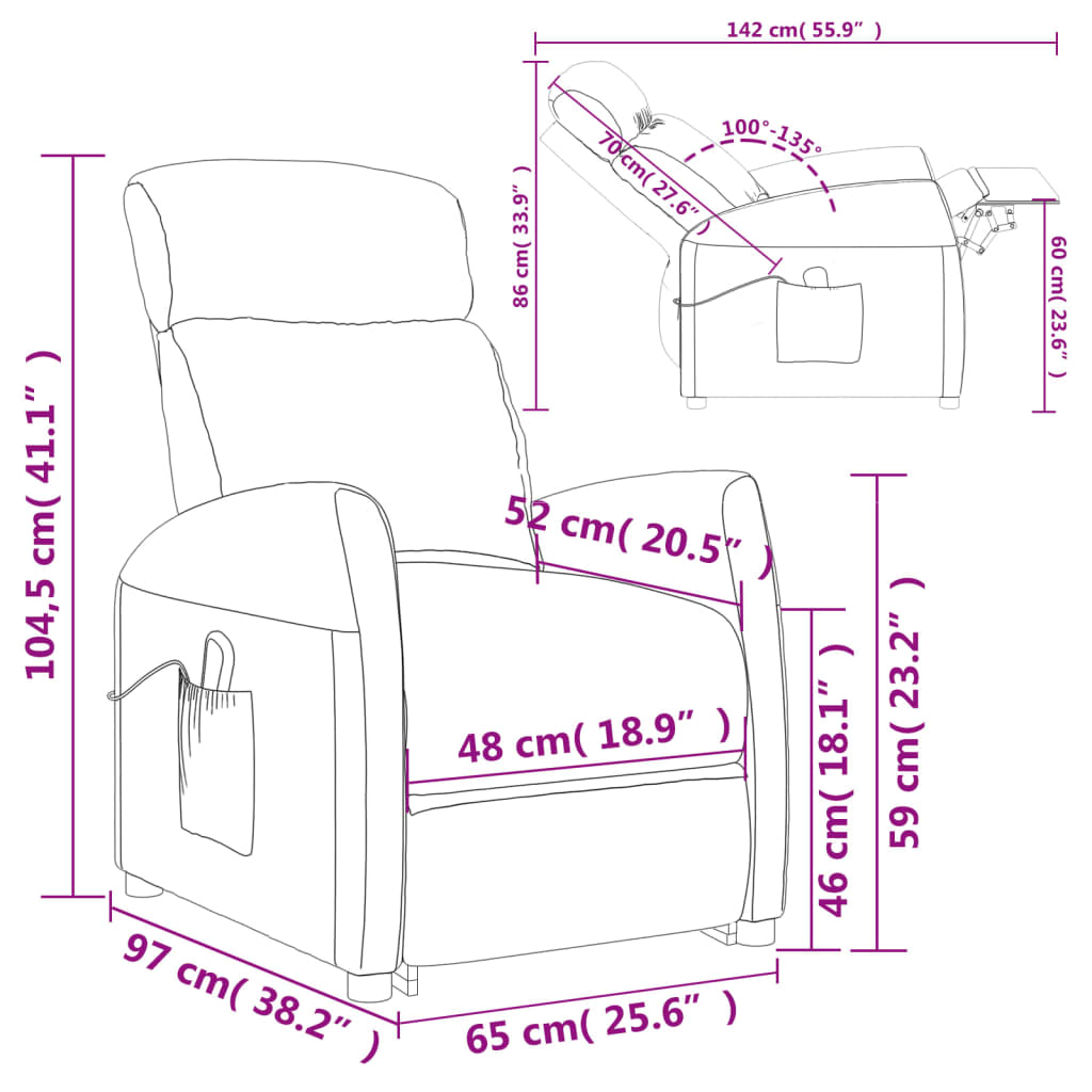 vidaXL Sillón elevable tela marrón oscuro