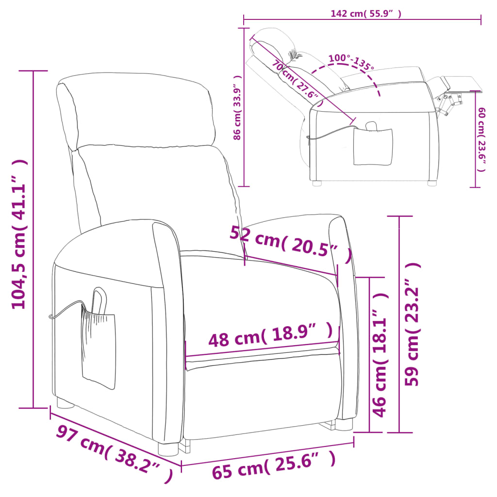 vidaXL Sillón elevable tela morado